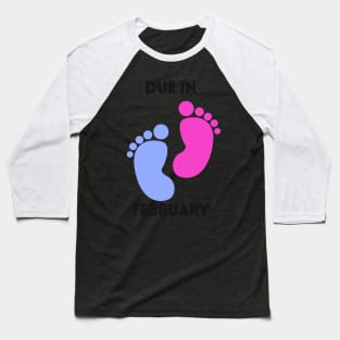 Due in February Footprint Design for Mom to Be Baseball T-Shirt